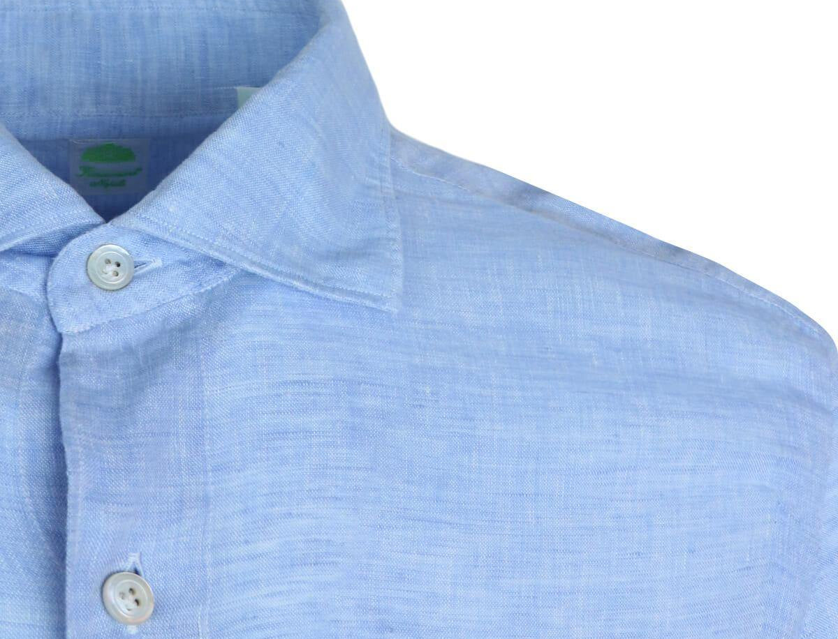 FINAMORE 1925 Tokyo Slim Fit Linen Shirt in Light Blue | CLOSET Singapore
