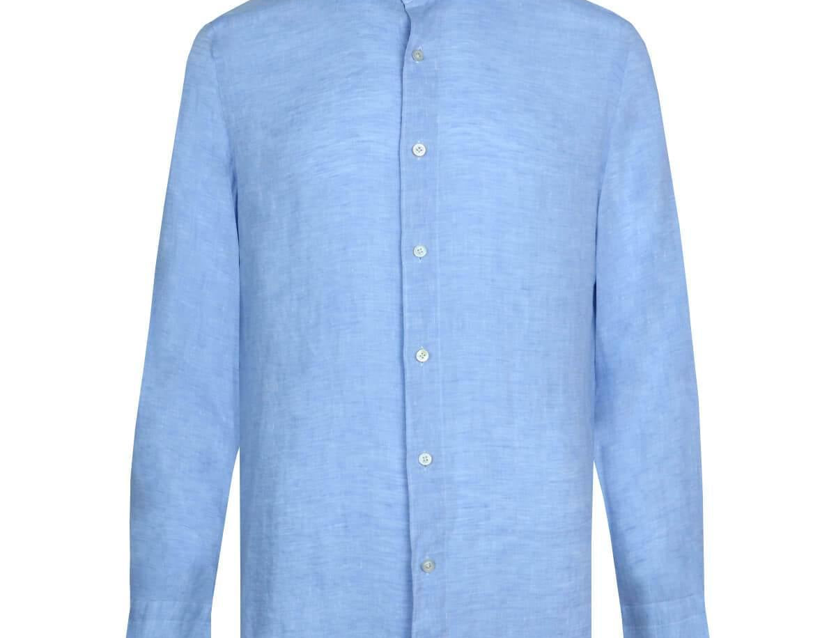 FINAMORE 1925 Tokyo Slim Fit Linen Shirt in Light Blue | CLOSET Singapore