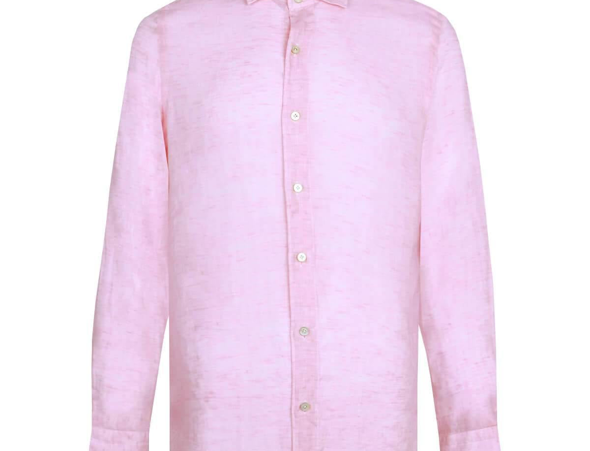 FINAMORE 1925 Tokyo Slim Fit Linen Shirt in Light Pink | CLOSET Singapore